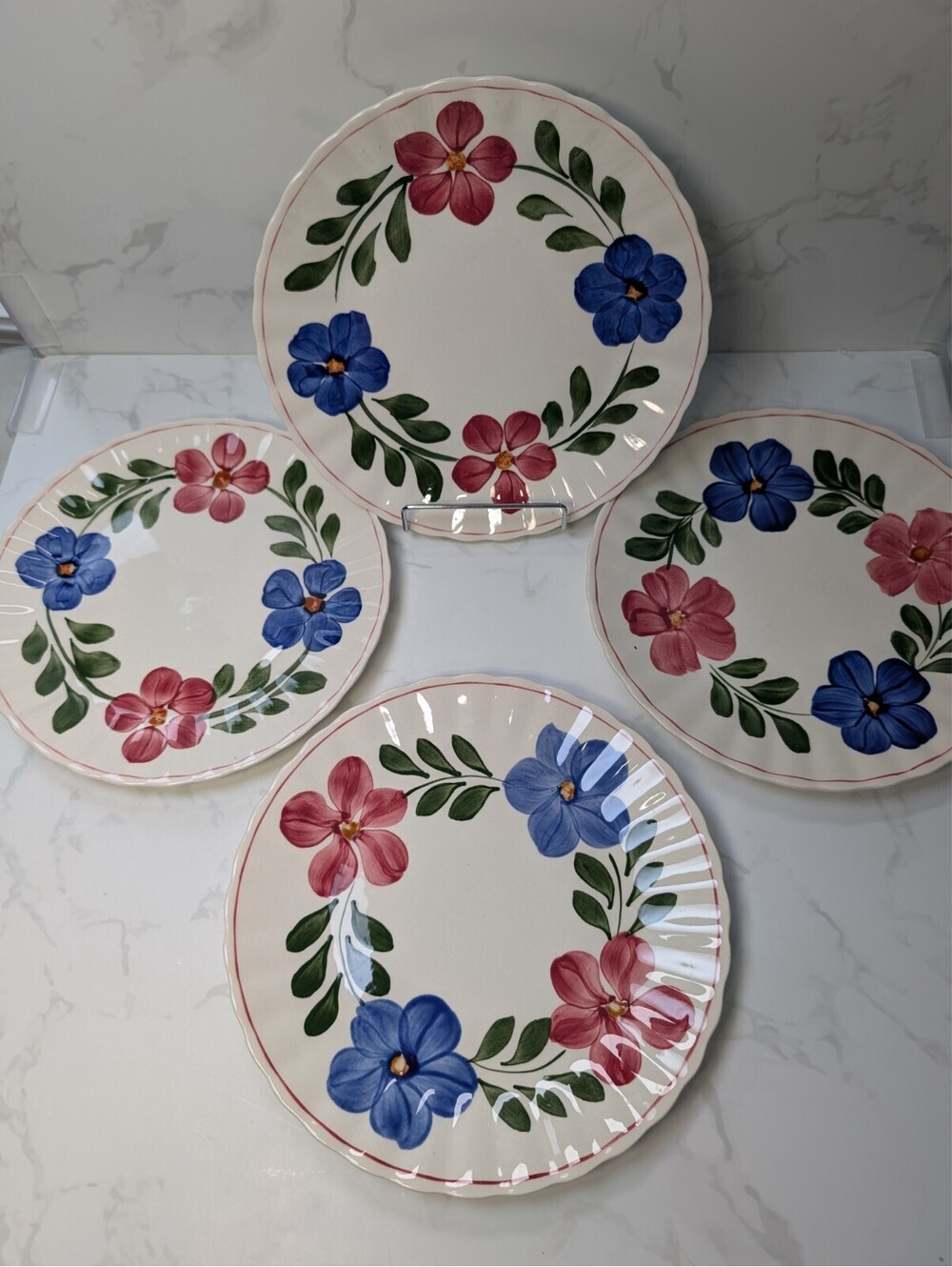 Blue Ridge Laurel Wreath Dinner Plates Set of 4 9.5" Hand Painted USA